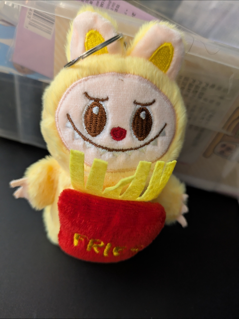 Yellow Plush LaBubu with Red Fries Pocket Keychain